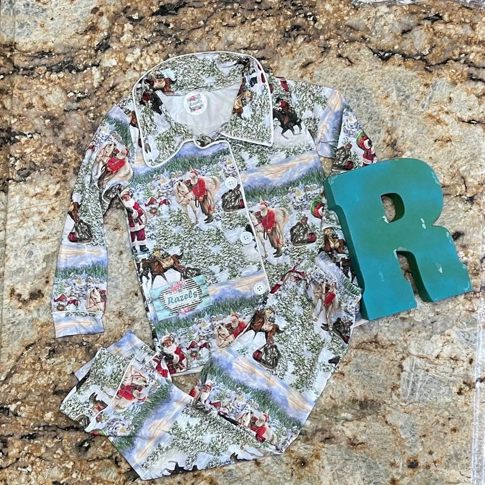 Family Cowboy Santa CHRISTMAS Pajamas / WESTERN Snowy Mountains Christmas Family - Picture 6 of 9